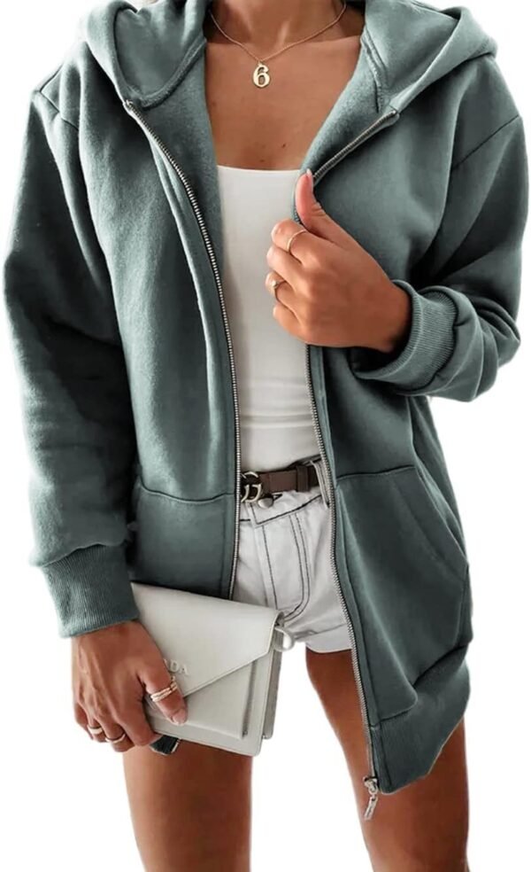 Women Casual Full Zip Up Plush Hoodie Comfy Loose Solid Sweatshirt Long Sleeve Jacket with Pockets