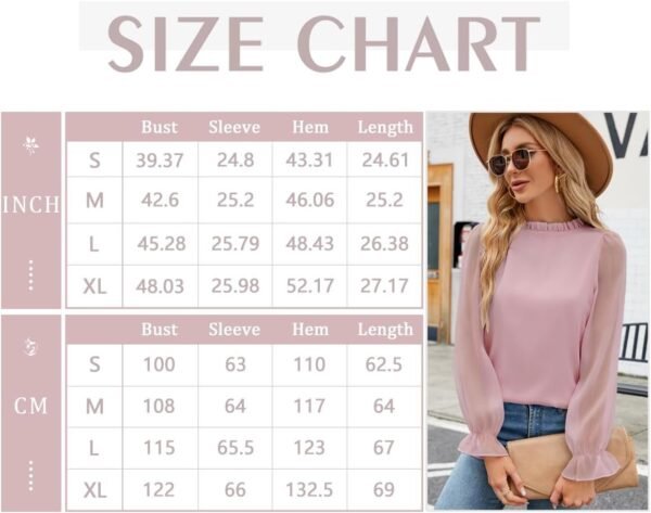 Womens Blouses Trendy Dressy Casual Tops Elegant Puff Long Sleeve Shirts Ruffle Mock Neck Plain Chiffon Outfits