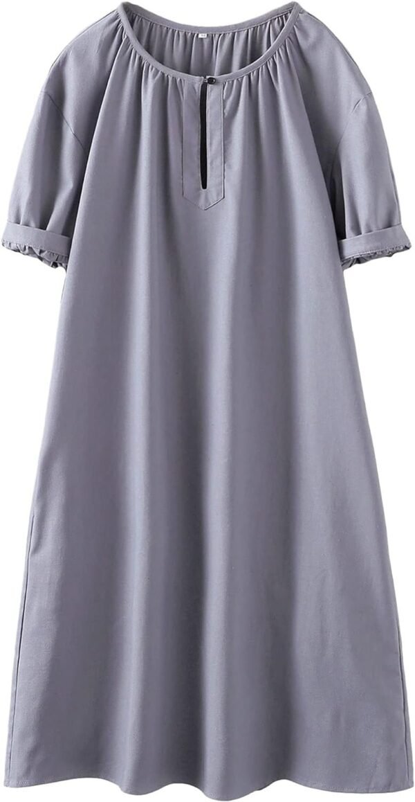 Women's Cotton Linen Dress Short Sleeve Midi Casual Tunic Dress with Pockets