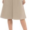 Women's A-Line Elastic High Waist Flare Work Midi Knee Length Stretchy Skirt