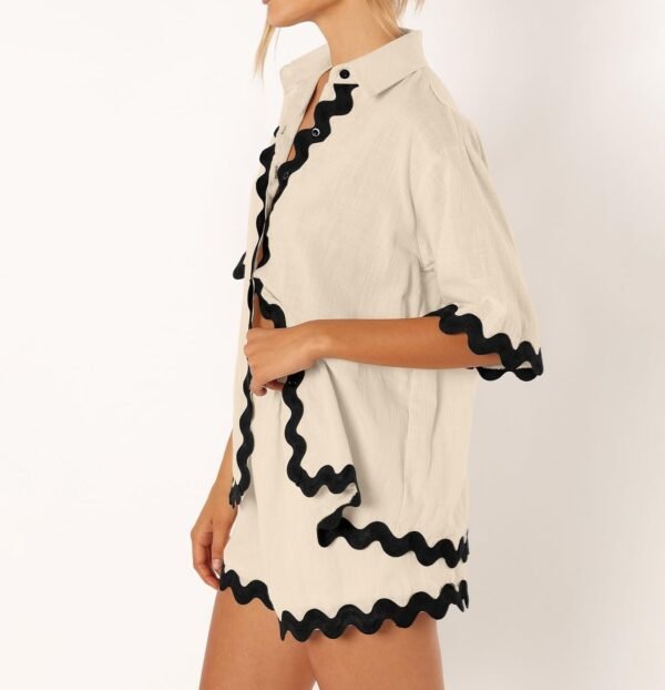 Women 2 Piece Outfits Summer Cotton Linen Button up Shirt and Shorts Set Loungewear for Beach Travel Vacation