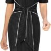 Womens Front Zipper Tie Waist Slim Work Business Office Bodycon Pencil Dress