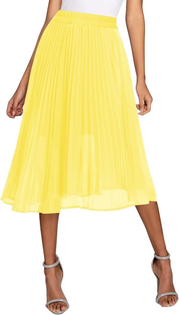 Women's Elastic High Wasit Pleated Skirt Woven Casual Midi Swing Skirt