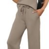 Two Piece Sets for Women Summer Outfits Lounge Sets Mock Neck Tops Wide Leg Crop Pants Vacation Travel Outfits