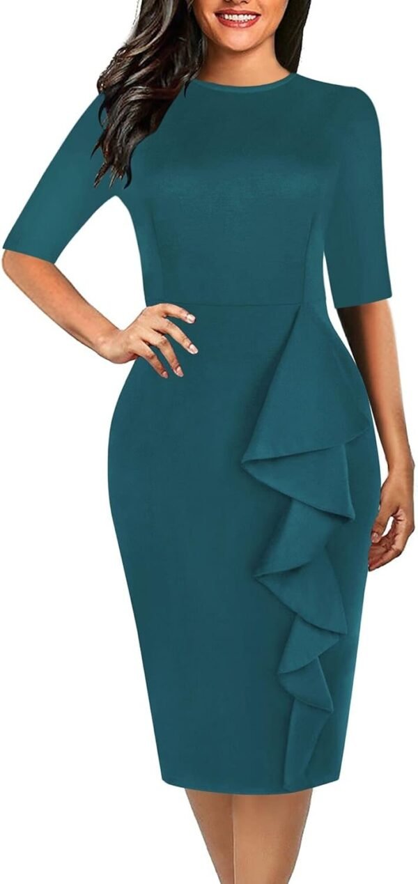 Women's Vintage Short Sleeve Polka Dot Falbala Fold Slim Fit Pencil Dress