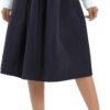 Women's Casual Elastic Waist Vintage A-Line Pleated Flared Midi Skirt with Pockets