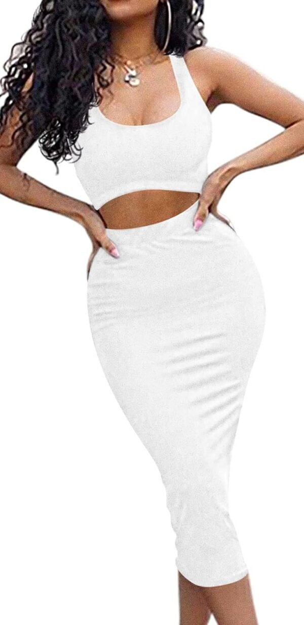 Women's Sexy Summer Outfits Bodycon Tank Top Midi Skirt 2 Piece Dress