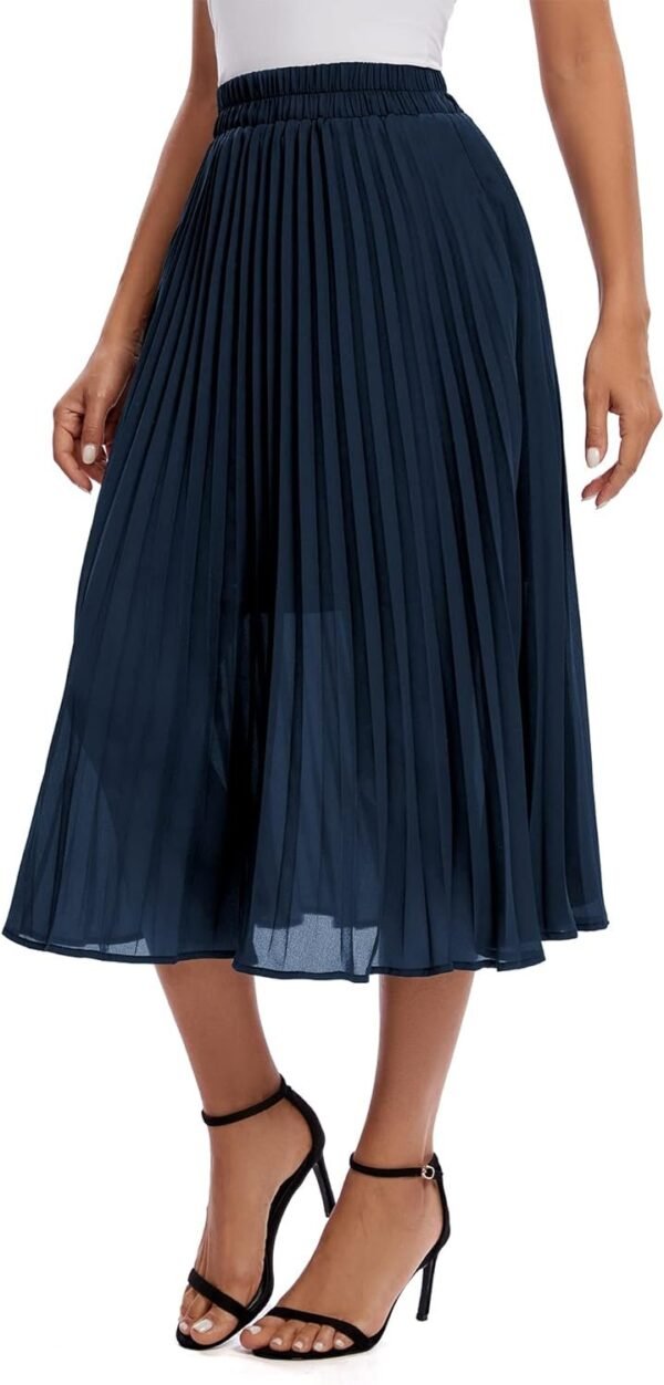 Women's Elastic High Wasit Pleated Skirt Woven Casual Midi Swing Skirt