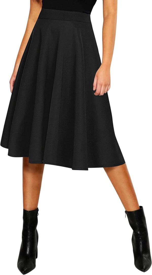 Women's Basic Elastic Waist A-line Solid Flared Midi Skirt