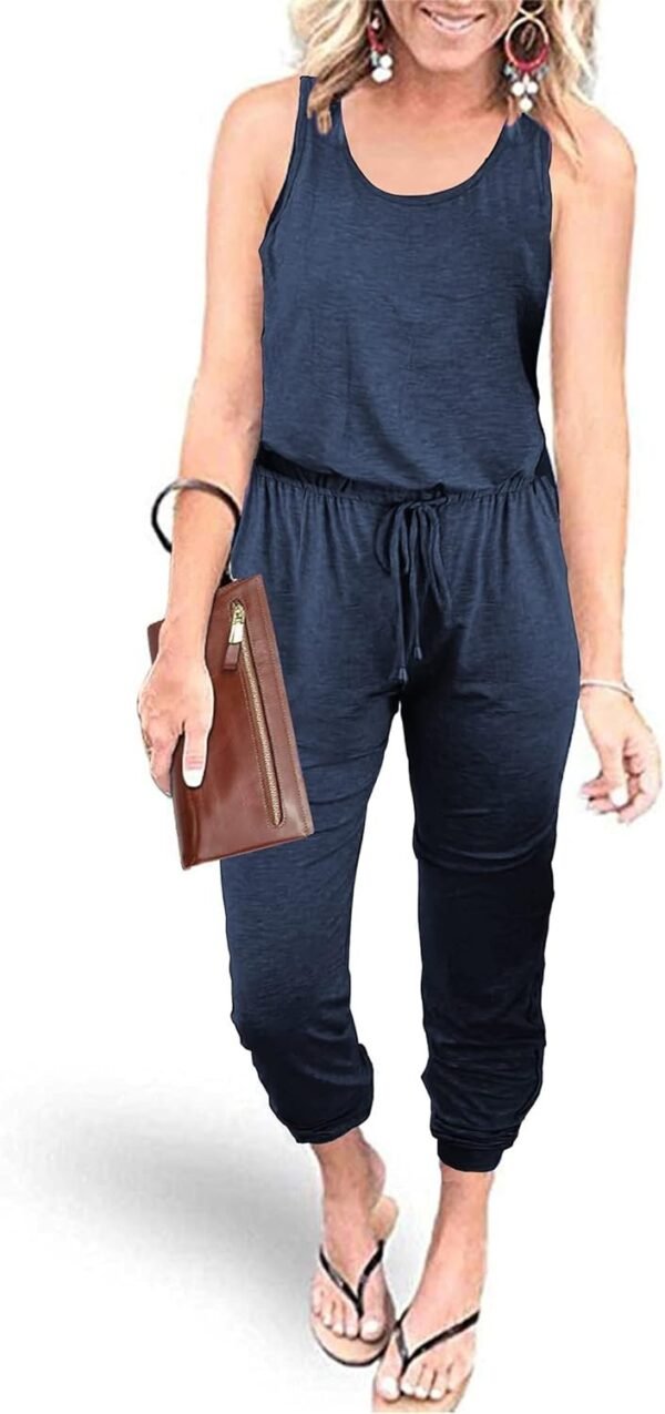Womens Sleeveless Drawstring Elastic Waist Loose Jumpsuits