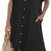 Womens Dress Summer Casual Short Sleeve Button Down Shirt Dress Beach Cover Up Dress with Pockets