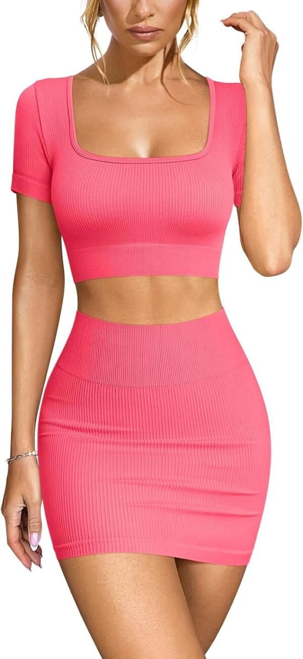 Women's 2 Piece Outfits Short Sleeve Tops and Mini Skirts Club Suit Sets