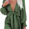 Rompers for Women Dressy Spring Summer Tie Knot Front Sexy V Neck Jumpsuits