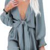 Rompers for Women Dressy Spring Summer Tie Knot Front Sexy V Neck Jumpsuits