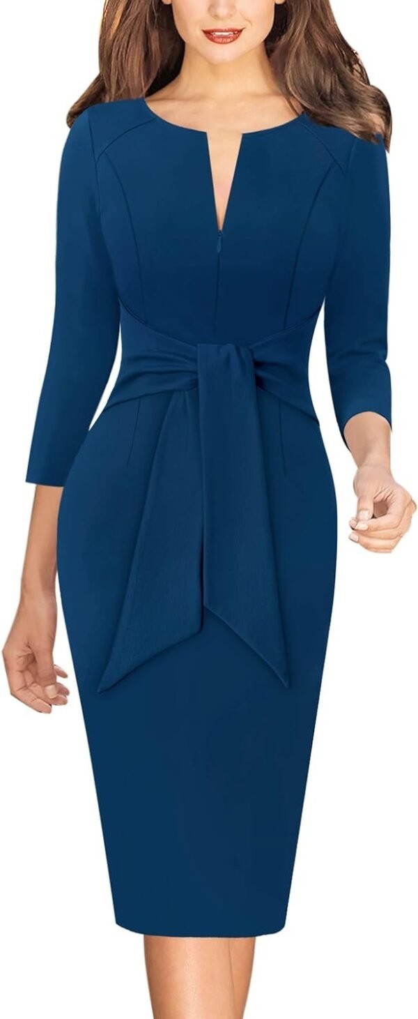 Womens Front Zipper Tie Waist Slim Work Business Office Bodycon Pencil Dress