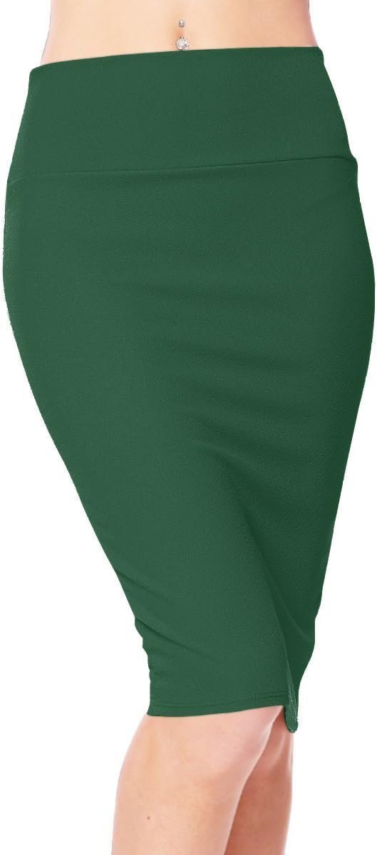 Women's Elastic Waist Stretch Bodycon Midi Pencil Skirt