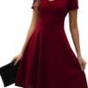 Women's Elegant Vintage Summer Sweetheart Neck Short Sleeve Casual Work Party Business A-Line Dress 163