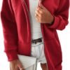 Women Casual Full Zip Up Plush Hoodie Comfy Loose Solid Sweatshirt Long Sleeve Jacket with Pockets