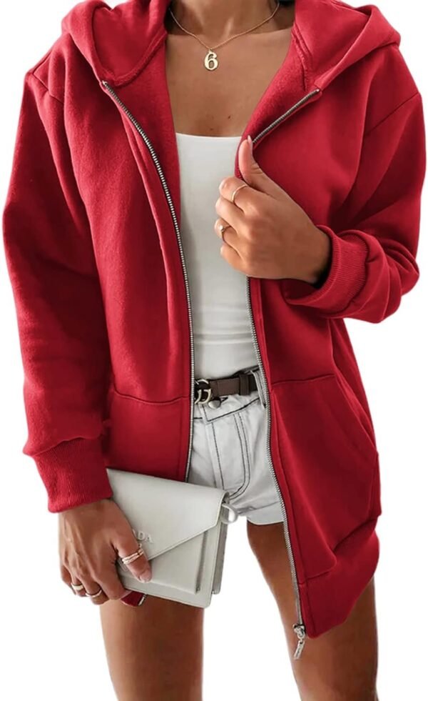 Women Casual Full Zip Up Plush Hoodie Comfy Loose Solid Sweatshirt Long Sleeve Jacket with Pockets