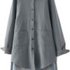 Women's Linen Shirts Button Down Long Tunic Tops Plus Size Blouse with Pockets