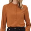 Women's Mandarin Collar Office Top Long Sleeve Button Down Shirt