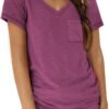 Womens T Shirts Short Sleeve V Neck Tops with Pockets Summer Fashion Trendy Soft Casual Comfy Outfits Clothes 2024