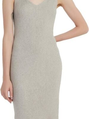 Women's Sleeveless Sweater Dress Knit Slim V Neck Bodycon Midi Stretchable Elasticity Slim Fits