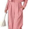 Womens Cropped Blazer Jackets High Waisted Wide Leg Work Pants Suit Set