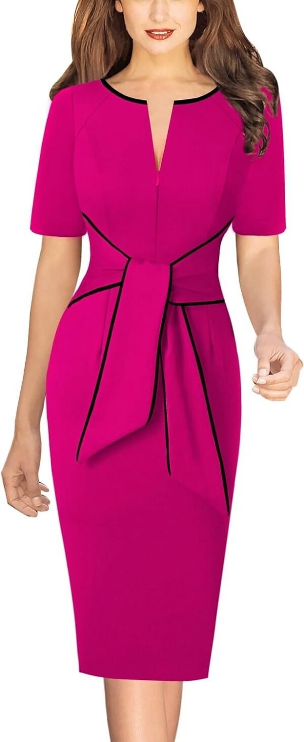 Womens Front Zipper Tie Waist Slim Work Business Office Bodycon Pencil Dress