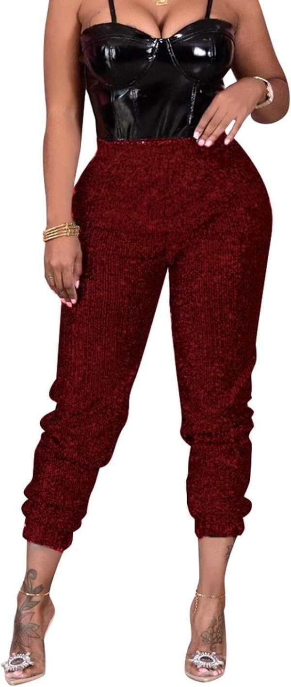 Women Casual Sequin Sparkle Glitter High Waist Pencil Pants Trousers Clubwear
