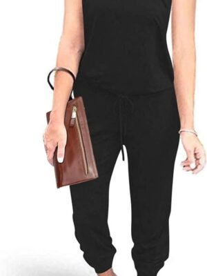 Womens Sleeveless Drawstring Elastic Waist Loose Jumpsuits