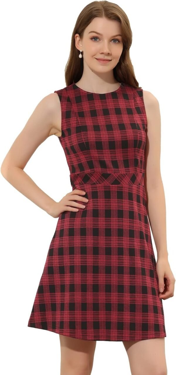 Women's Plaid Dress Sleeveless Fit and Flare Houndstooth Work Dresses