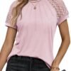 Womens Tshirts Trendy Fashion Tops Lace Short Sleeve Business Tee Shirts Casual Knitted Blouses Summer Outfits 2024