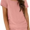 Womens Tops Casual Spring Summer Tshirts 2024 Short Sleeve Square Neck Basic Tee Outfits