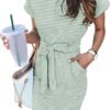 Women's Summer Striped Short Sleeve T Shirt Dress Casual Tie Waist with Pockets