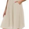 Womens High Waisted A Line Pleated Midi Skirt Button Front Skirts with Pocket