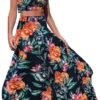 Womens Summer Sexy 2 Pieces Outfits Ruffle Floral Tank Top Wrap Boho Tropical Long Skirt Set Clubwear Dresses