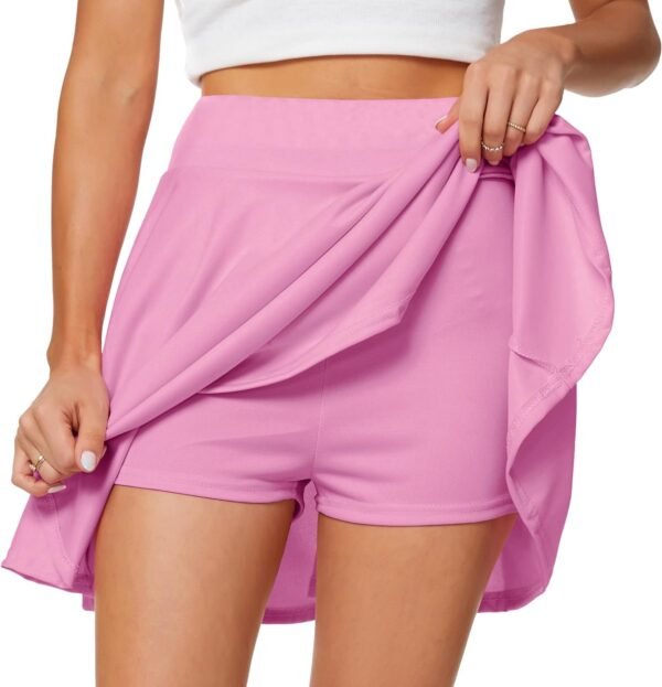 Women's Casual Basic Versatile Flared Pleated Mini Skater Skirt with Shorts