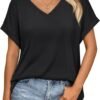 Women's Oversized Short Sleeve Tshirts Casual V Neck Summer Tops Loose Fit 2024 Work Shirts