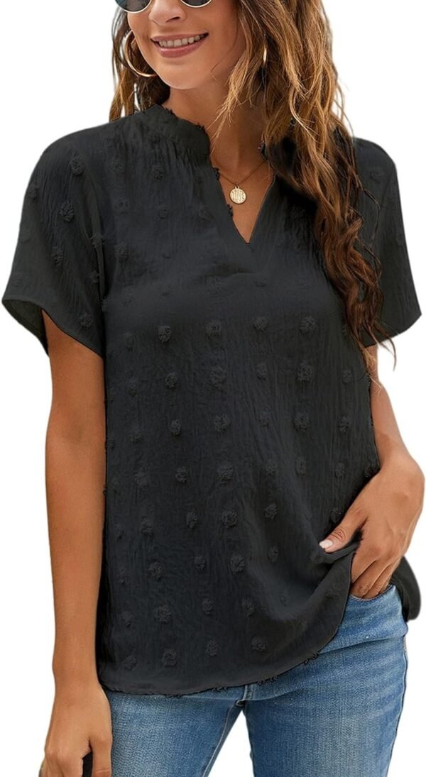 710FhFi6rXL._AC_SL1500.jpg Womens White Chiffon Blouses Short Sleeve V Neck Shirts Summer Casual Polka Dot Tops