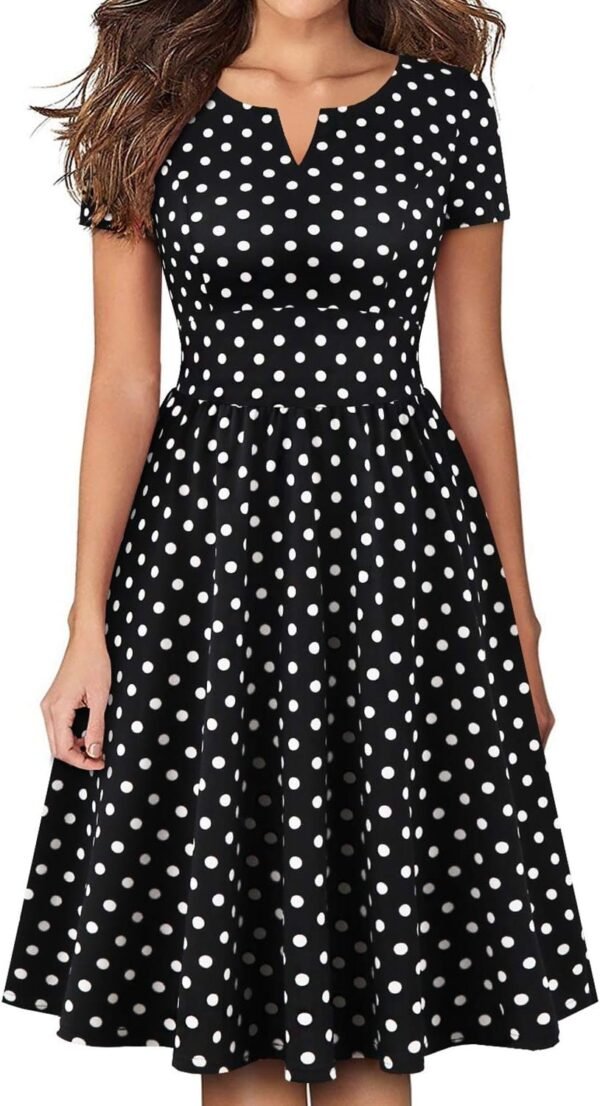 Women's Vintage Pleated Flared Swing A-Line Casual Party Work Dresses