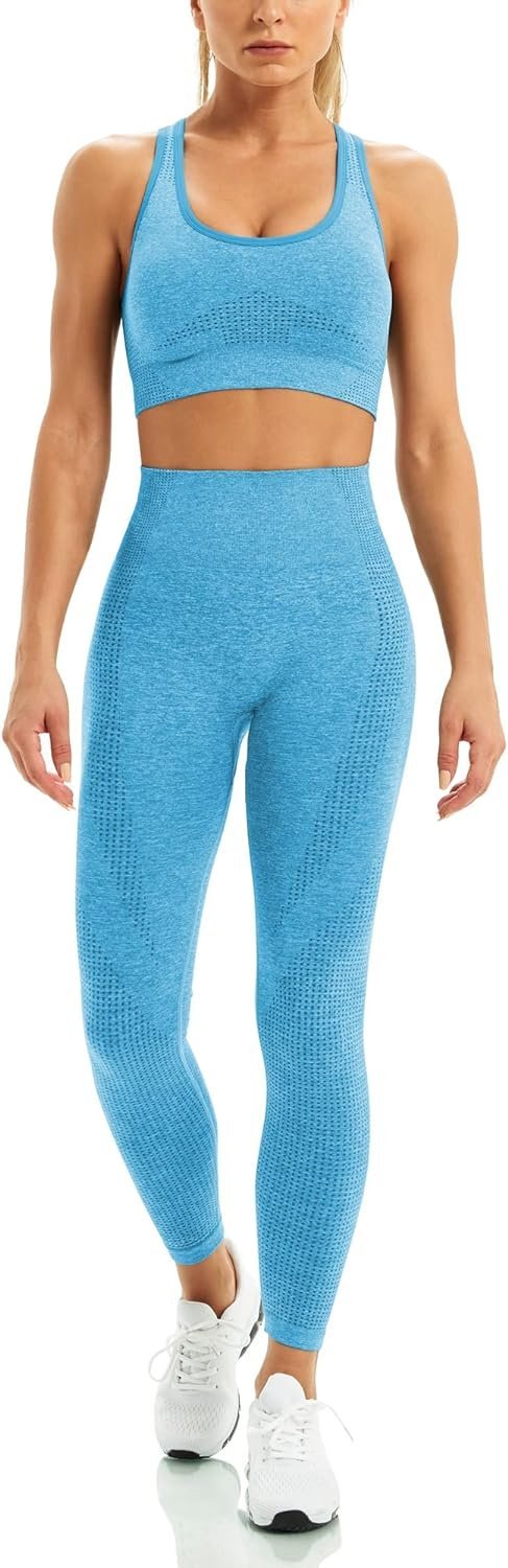 Women 2 Piece Workout Outfits Sports Bra Seamless Leggings Yoga Gym Activewear Set