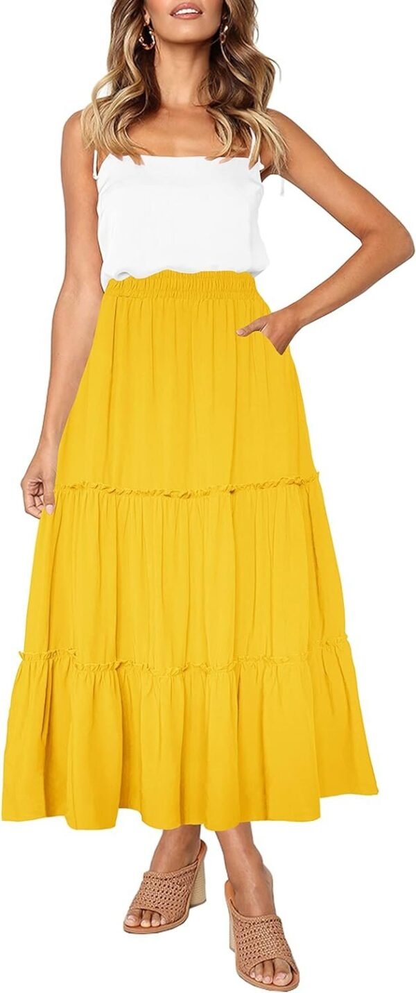 711A0o6jS7L._AC_SL1500.jpg Womens High Waist A Line Ruffle Swing Long Maxi Skirt with Pockets