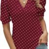 711EOx659uL._AC_SL1500.jpg Women Casual V-Neck T-Shirts Loose Puff Short-Sleeve Tops Tunic Blouse
