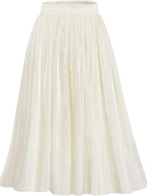 Women High Elastic Waist Pleated Midi Long Skirt Swing A-line Skirts