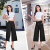 712D4Don7JL._AC_SL1500.jpg RIMLESS 7 Wide Leg Pants for Women Fashion Twill Cropped Trousers Business Casual Dress Pants Stretch Capris Work Slacks