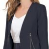 Women's Crop Collarless Blazers Suit Zip Decor Work Office Jackets Blazer