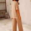 Set 2 Piece Outfits Short Sleeve Knitted Pullover Wide Leg Lounge Pants Tracksuit