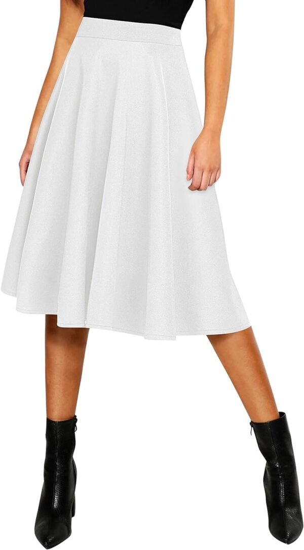 Women's Basic Elastic Waist A-line Solid Flared Midi Skirt