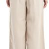 Women's Drape Linen Pants Summer Wide Leg Trousers Compact Fabric with Pockets